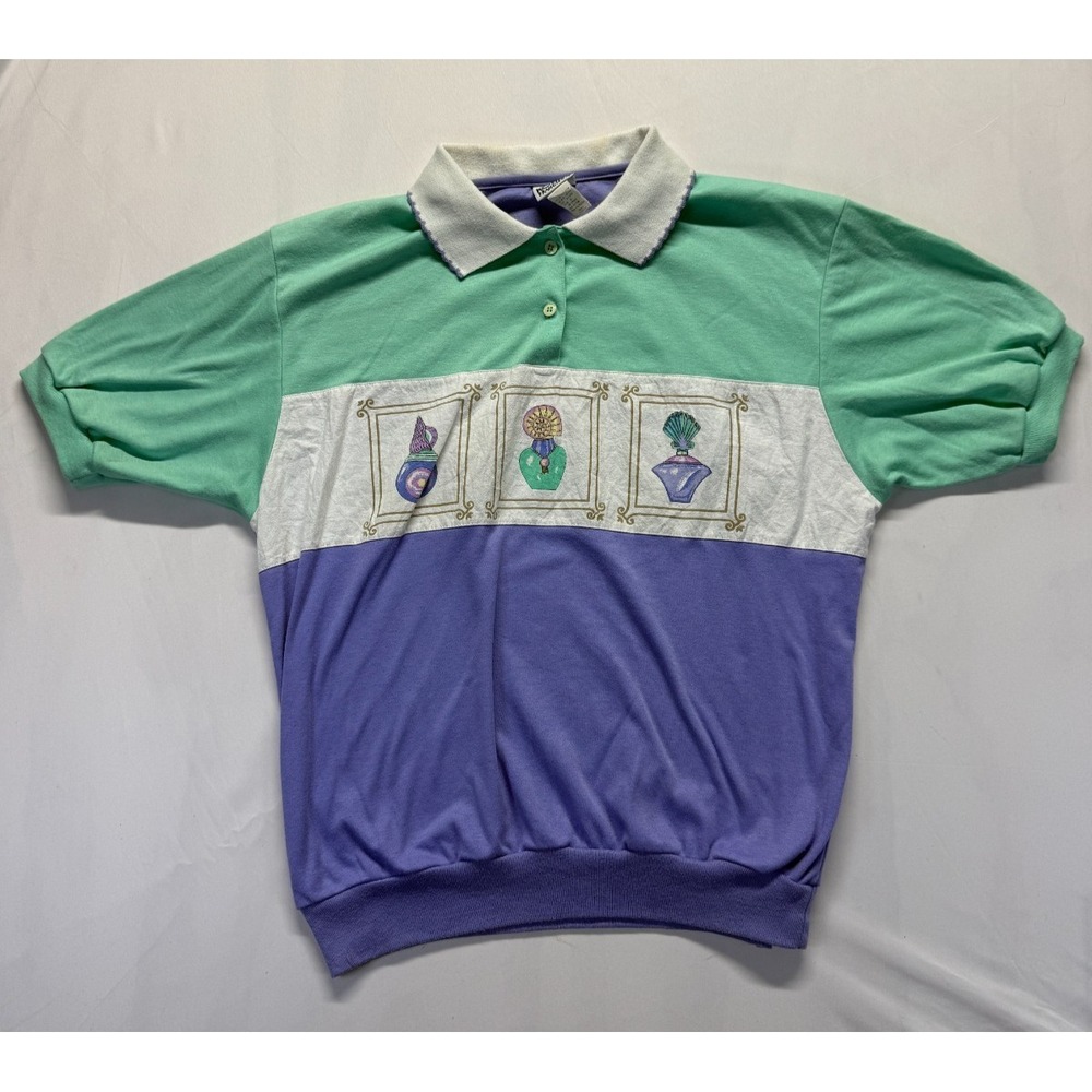 Vintage Koret Francisca Polo Shirt Women XL Multicolor Colorblock Perfume Bottle